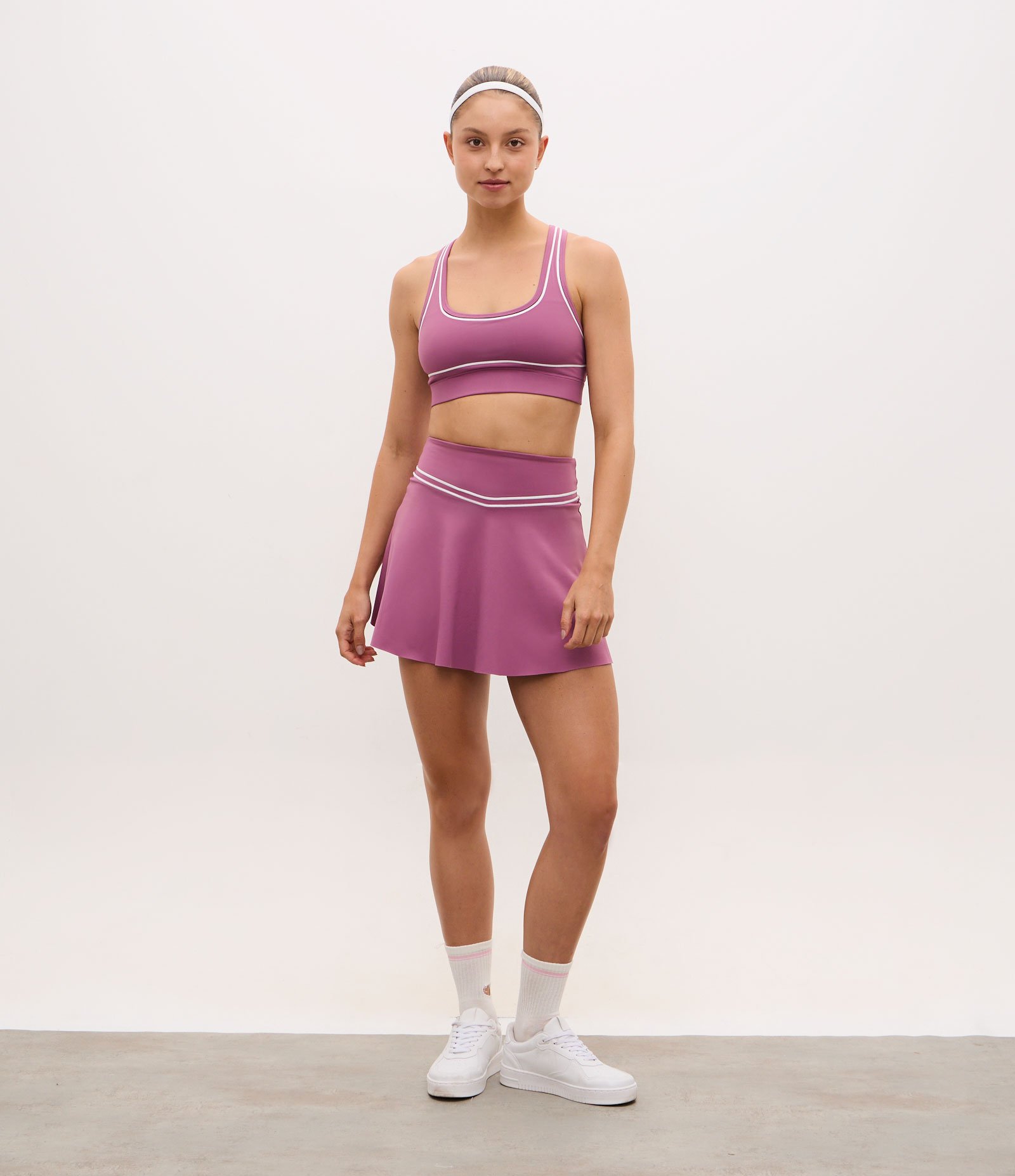 Short Saia Esportivo em Microfibra com Frisos Contrastantes Rosa 1