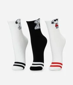 Kit 03 Meias Cano Médio em Algodão Snoopy