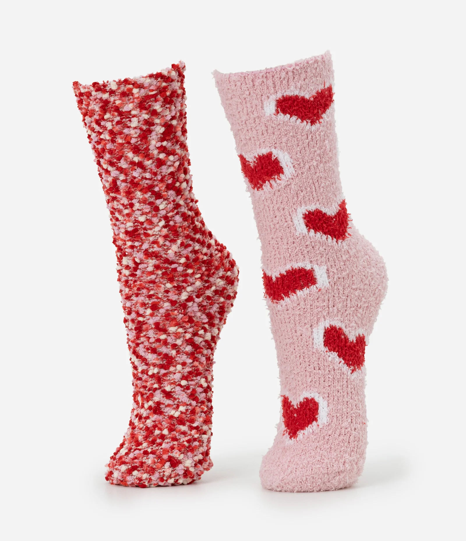 Kit 02 Meias Cano Alto em Chenille Vermelho/Rosa 1