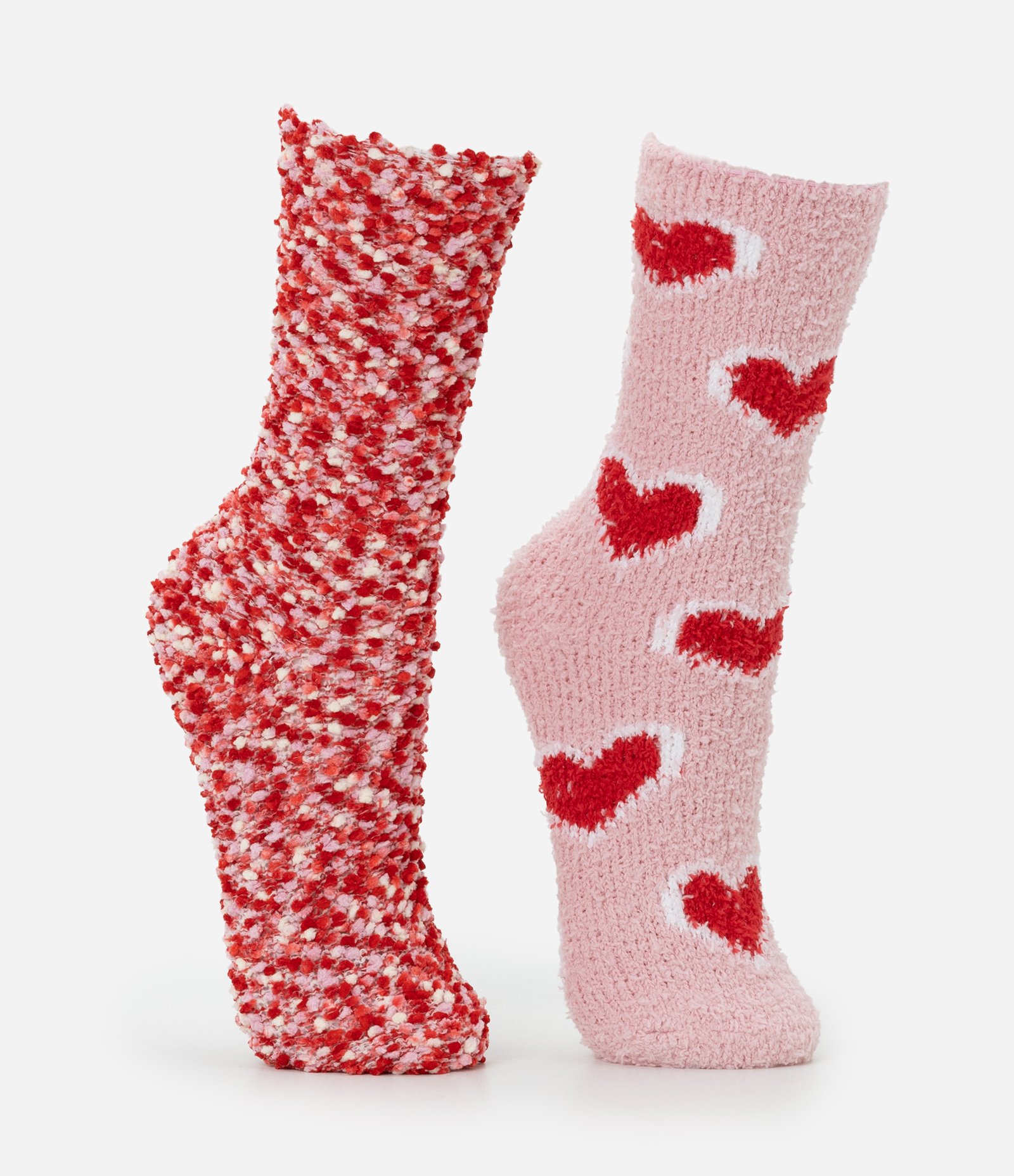 Kit 02 Meias Cano Alto em Chenille Vermelho/Rosa 2