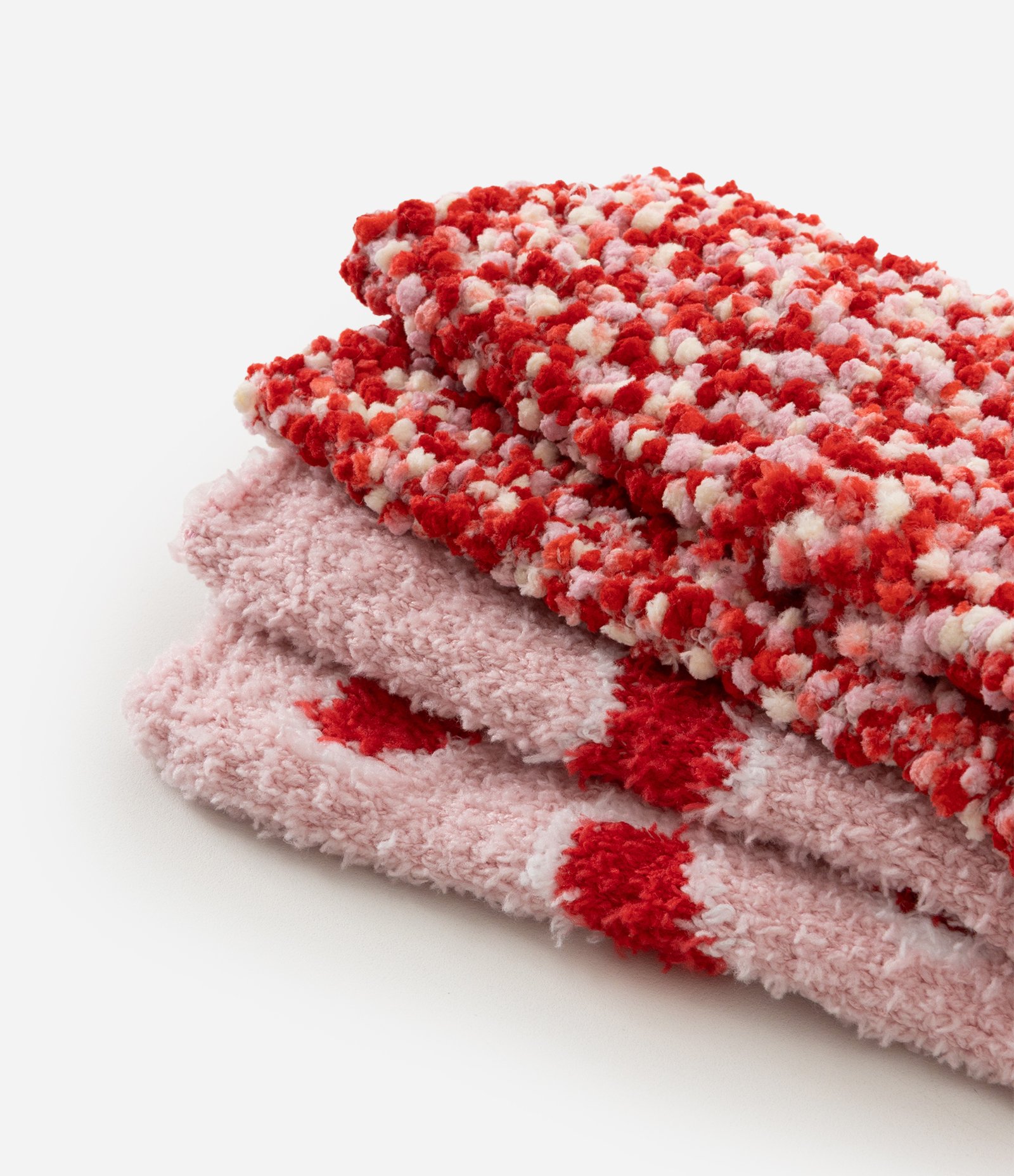 Kit 02 Meias Cano Alto em Chenille Vermelho/Rosa 4