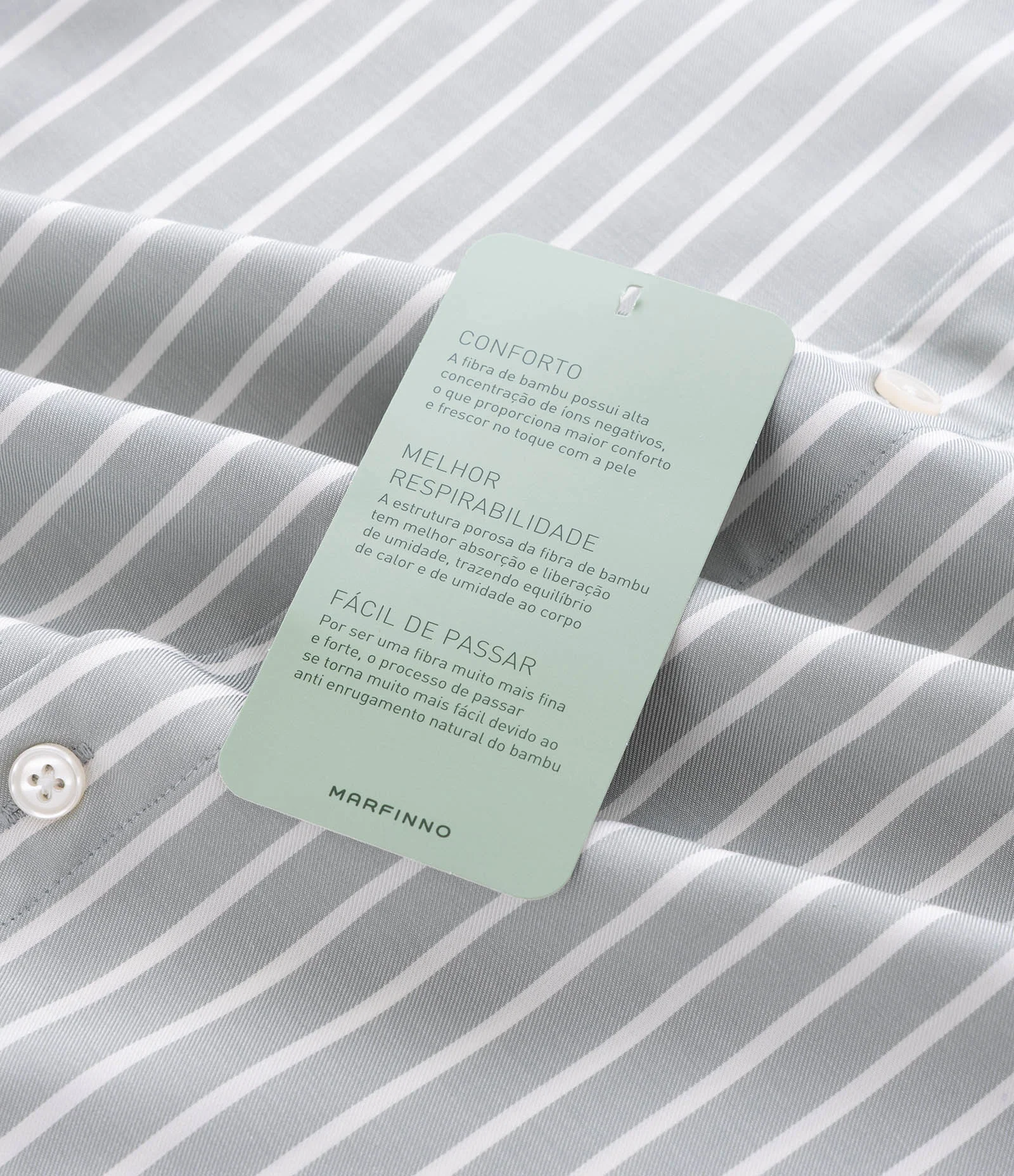 Camisa Regular com Fibra de Bambu e Listras Fio Tinto Cinza Claro 10