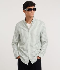 Camisa Regular com Fibra de Bambu e Listras Fio Tinto
