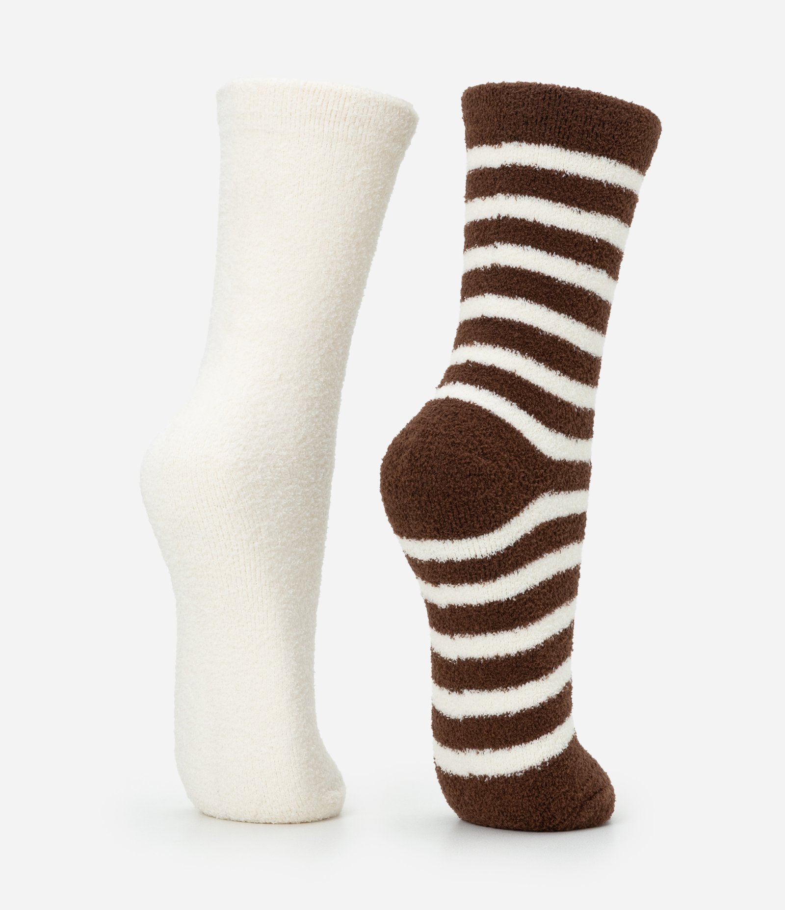 Kit 02 Meias Cano Alto em Chenille Off White/Marrom 3