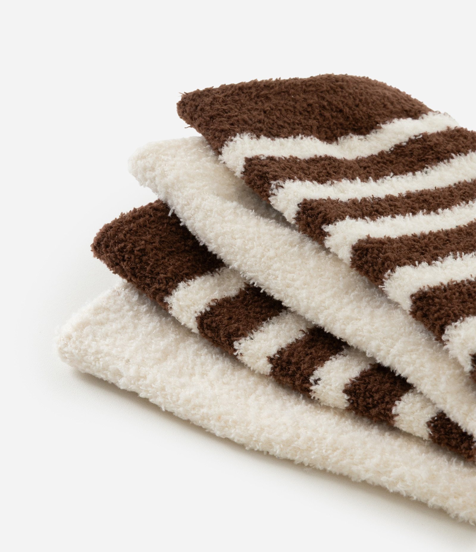 Kit 02 Meias Cano Alto em Chenille Off White/Marrom 4