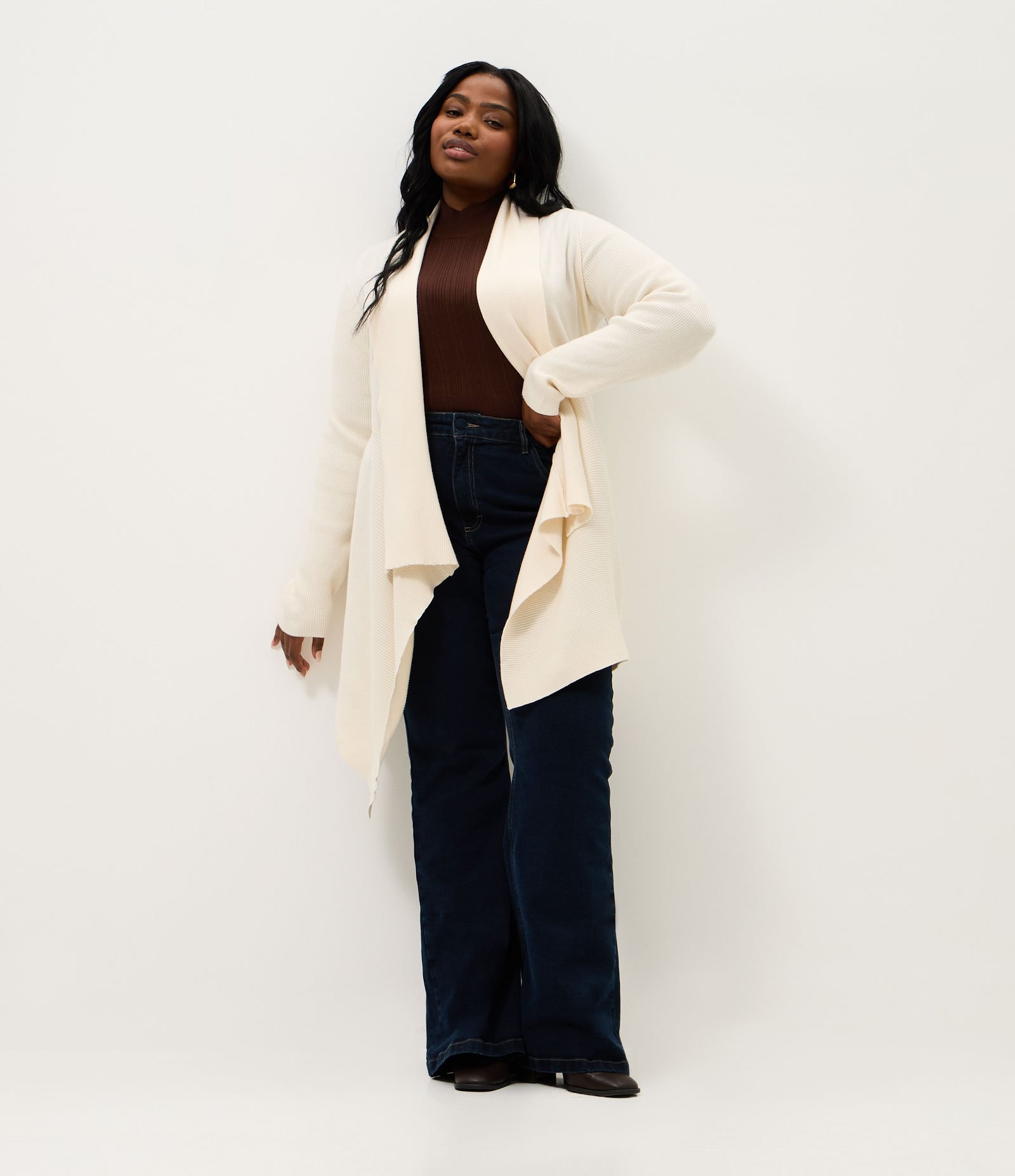 Cardigan Alongado em Tricô com Pontas Curve & Plus Size Off White 3