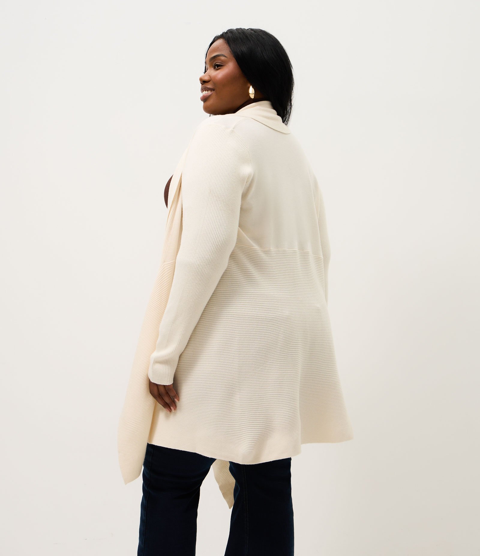 Cardigan Alongado em Tricô com Pontas Curve & Plus Size Off White