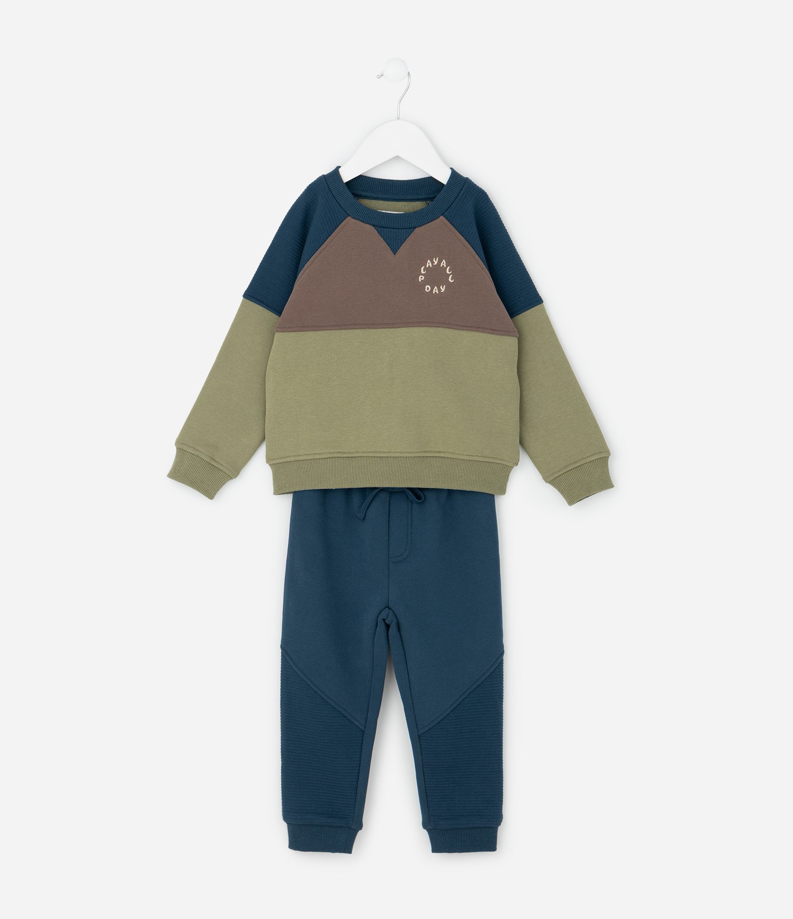 Conjunto Infantil em Moletom com Lettering e Calça – Tam 1 a 5/6 Anos Verde/Azul 1
