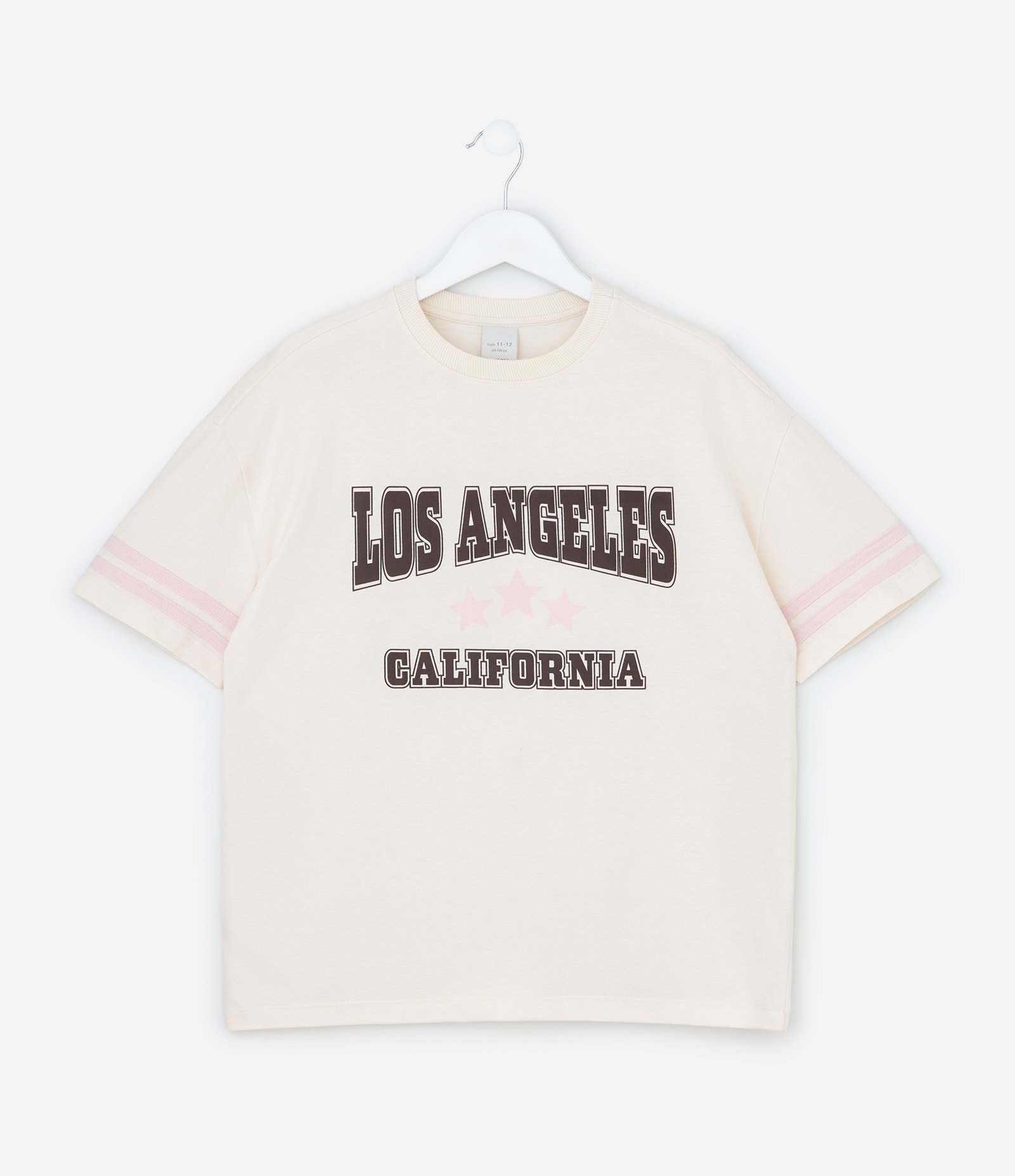 Camiseta Infantil Meia Malha com Lettering Los Angeles – Tam 7 A 14 Anos Off White 1