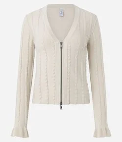 Cardigan em Tricô Texturizado com Zíper