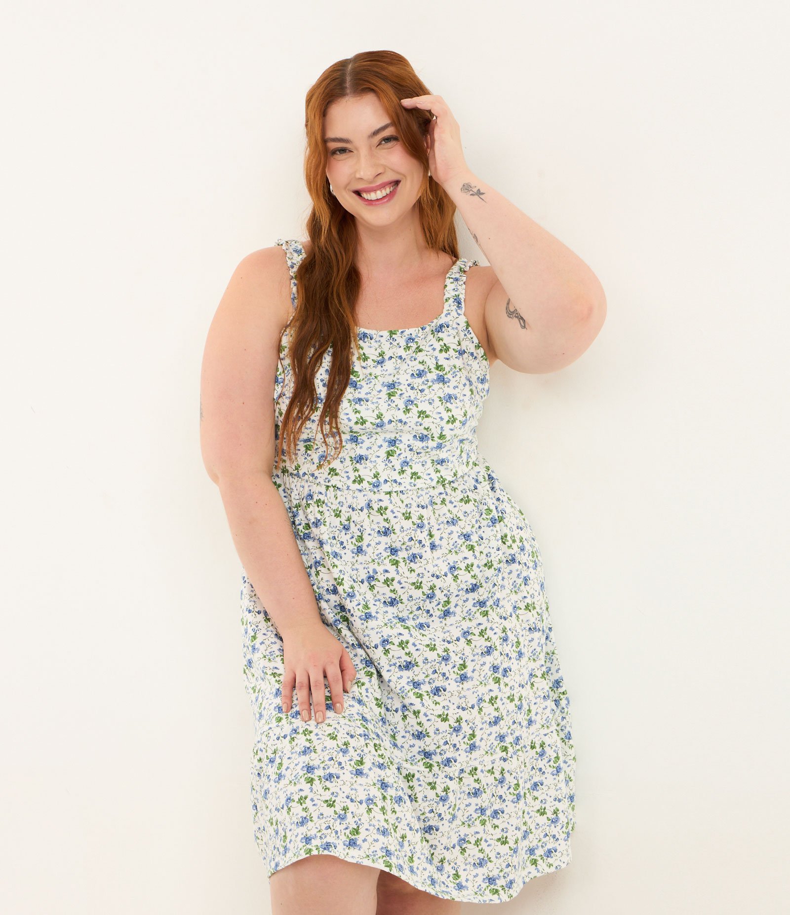 Vestido Curto em Algodão com Estampa Floral Liberty Curve & Plus Size Branco 1