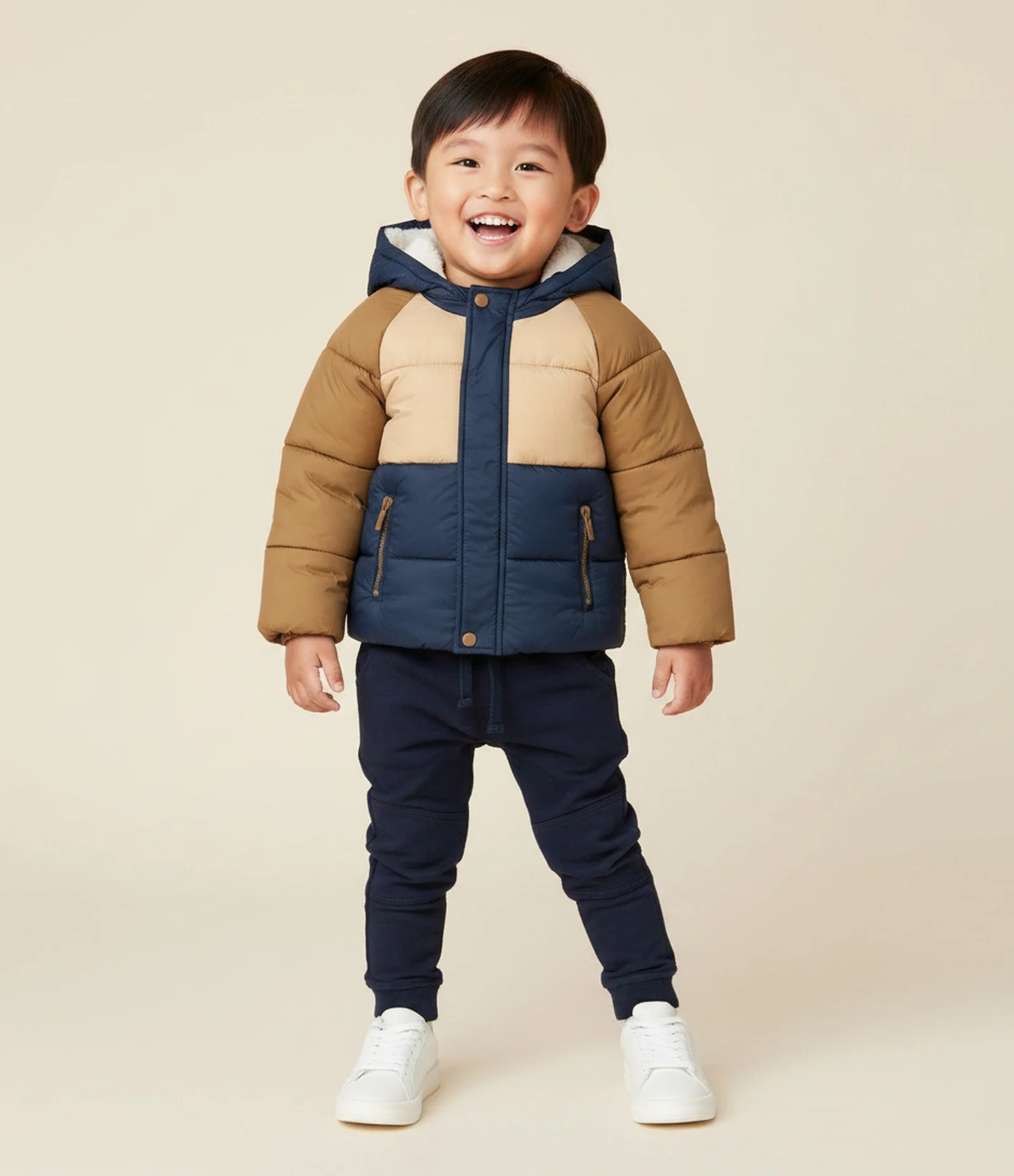 Jaqueta Infantil Raglan com Capuz Forrado – Tam 1 a 6 Anos Azul/Bege/Caramelo 1