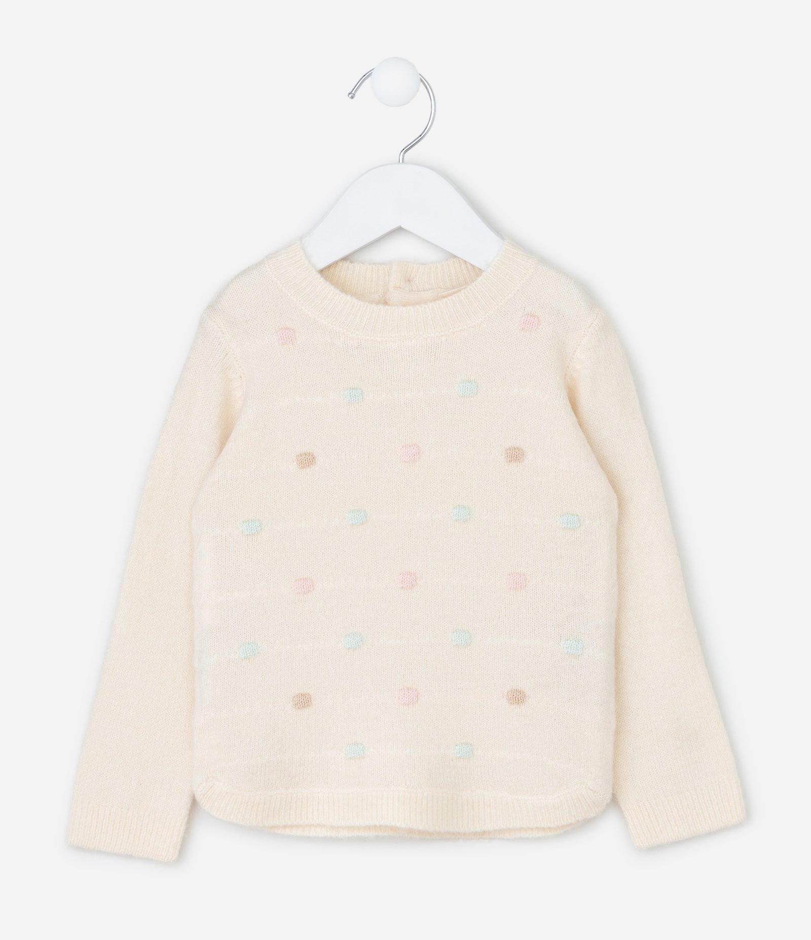 Casaco Infantil em Tricô com Mini Bolinhas Coloridos – Tam 0 a 18 Meses Off White 1