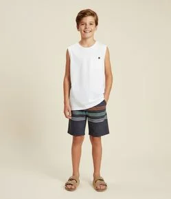 Bermuda de Banho Infantil com Listra Colorida - Tam 5 a 14 anos