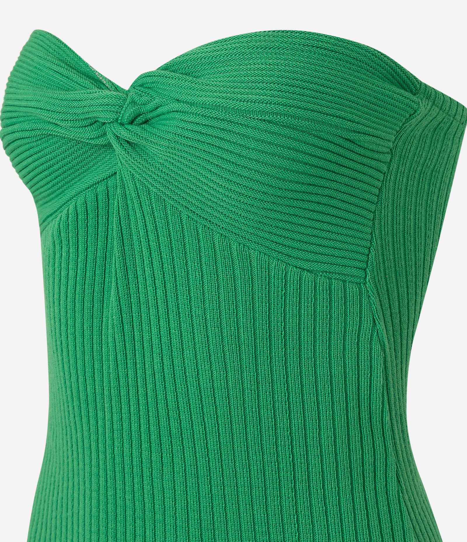 Vestido New Midi Tomara que Caia em Tricô com Torcido no Busto Verde 6