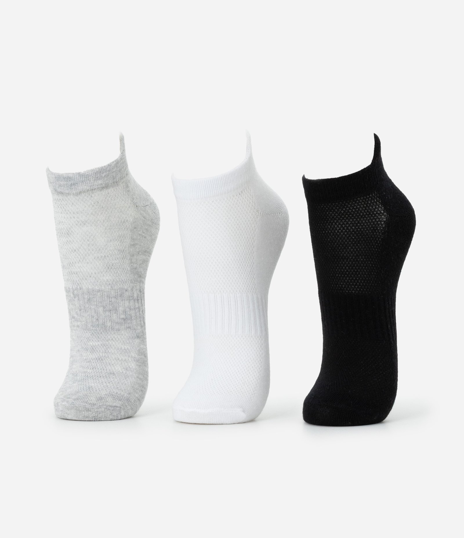 Kit 03 Meias Esportivas Cano Baixo com Protetor de Calcanhar Cinza/Branco/Preto 2