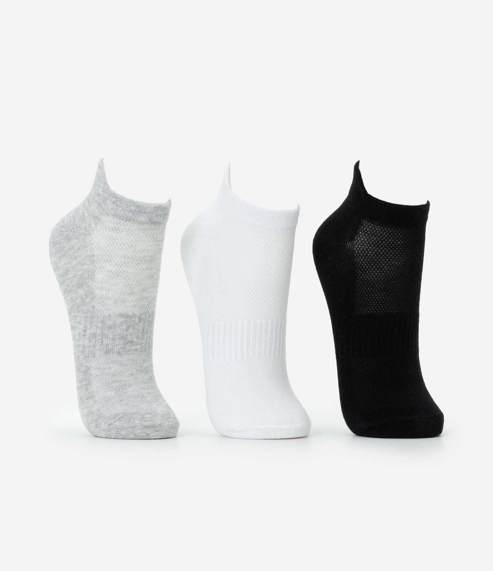 Kit 03 Meias Esportivas Cano Baixo com Protetor de Calcanhar Cinza/Branco/Preto 3