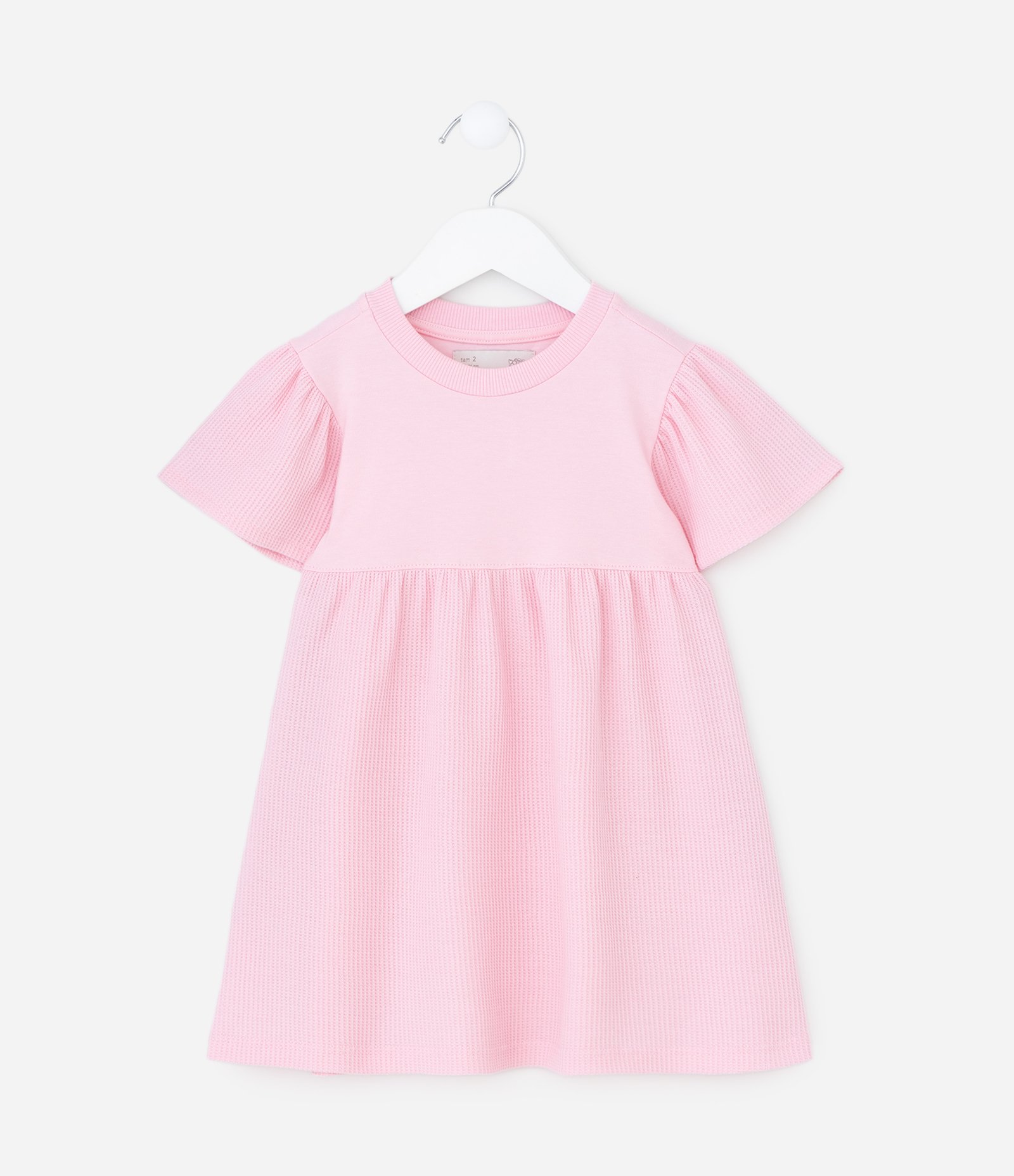 Vestido Infantil em Malha Waffle com Manga Curta – Tam 1 a 5/6 Anos Rosa 1