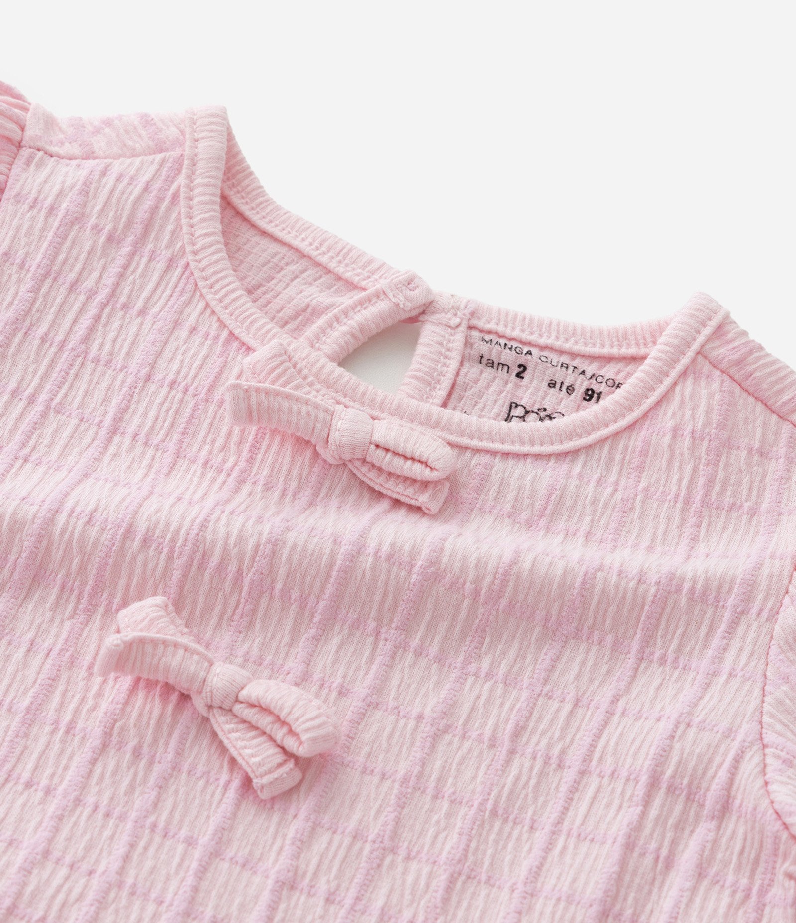 Conjunto Infantil Texturizado com Batinha e Short com Bolsos - Tam 1 A 6 Anos Rosa Claro 9