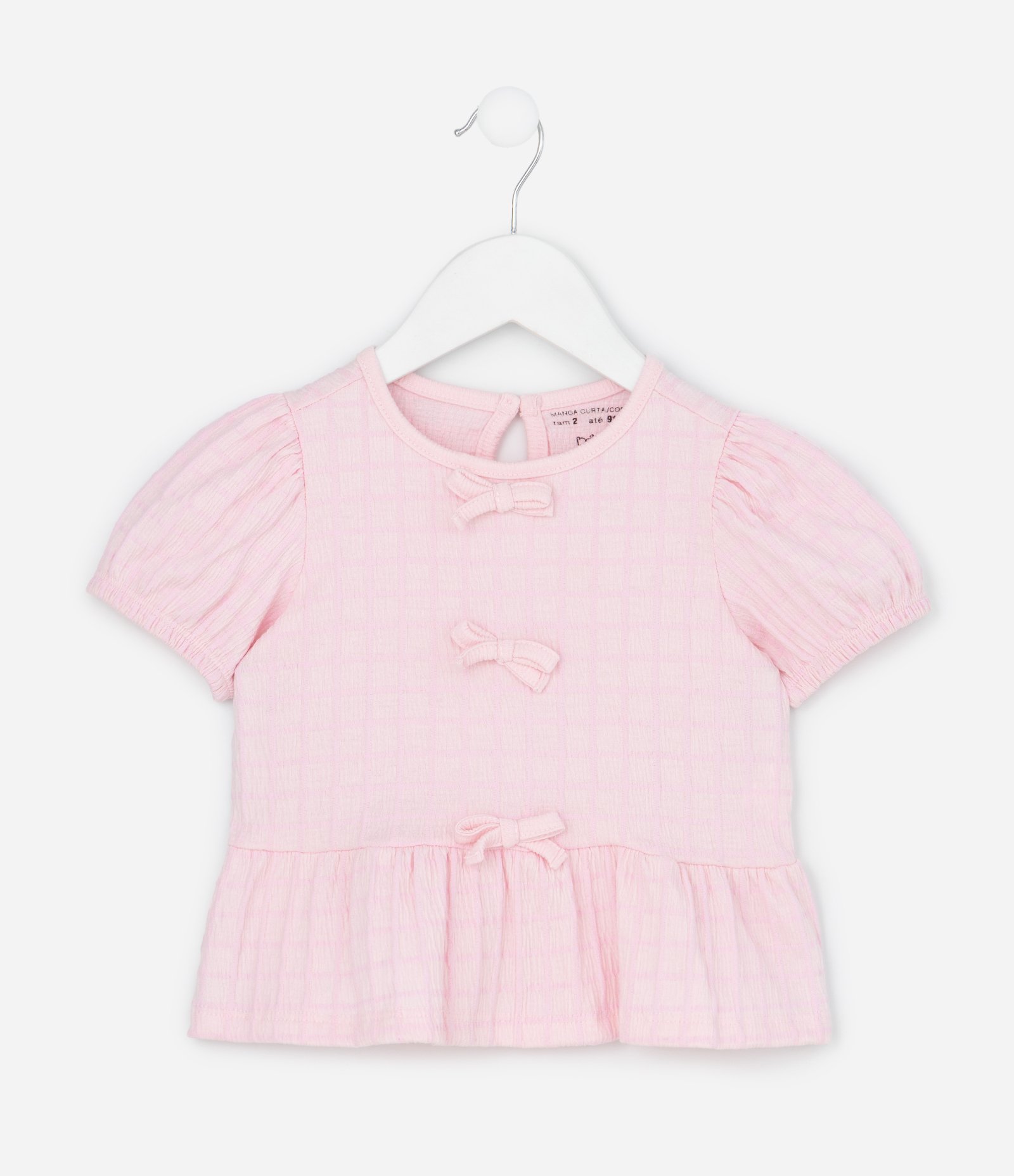 Conjunto Infantil Texturizado com Batinha e Short com Bolsos - Tam 1 A 6 Anos Rosa Claro 2