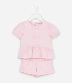 Conjunto Infantil Texturizado com Batinha e Short com Bolsos - Tam 1 A 6 Anos