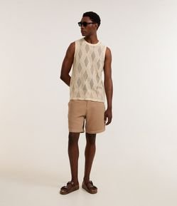 Bermuda de Alfaiataria em Viscolinho com Bolsos