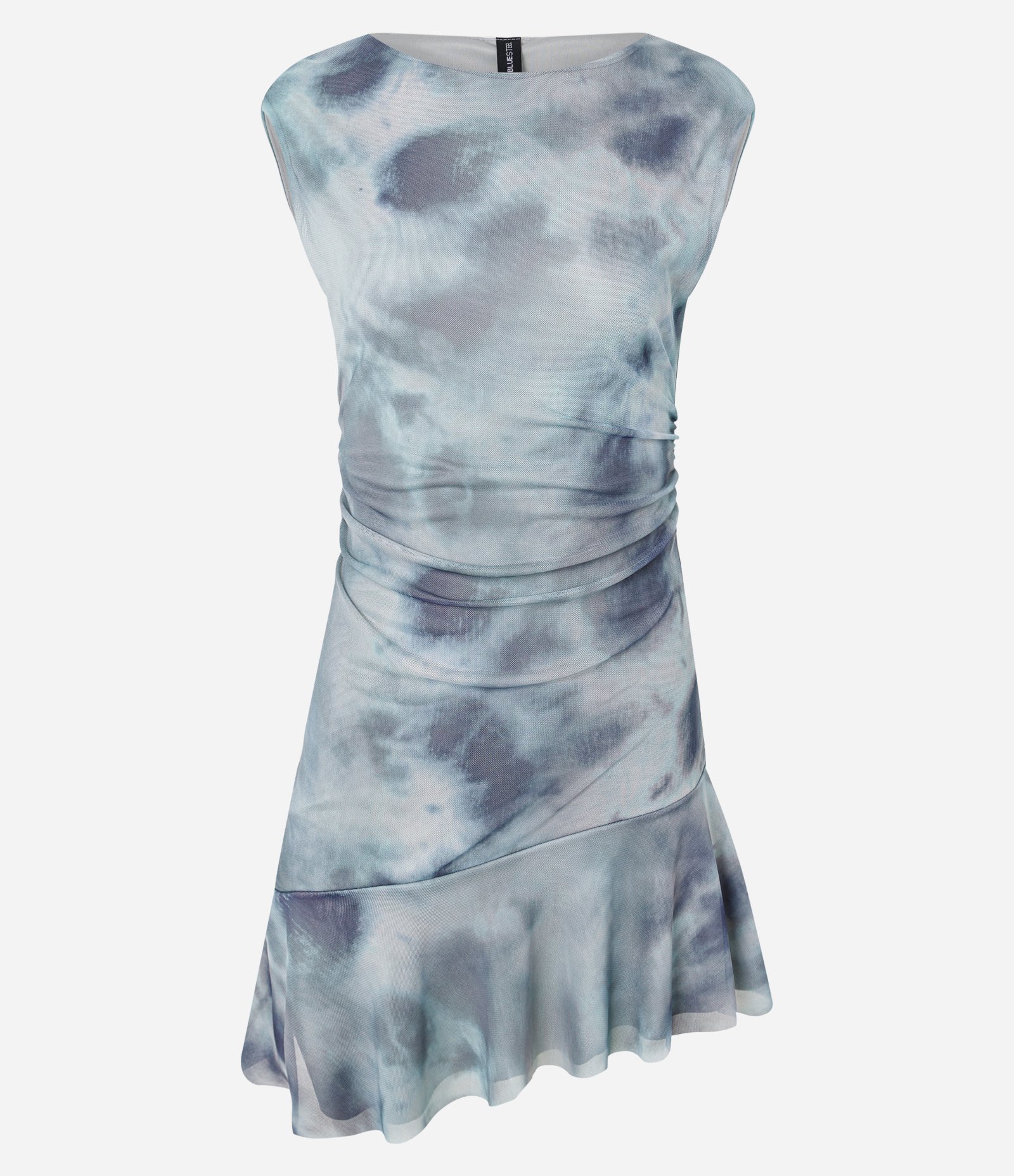 Vestido Ajustado em Tule com Efeito Manchado e Babados Azul 5