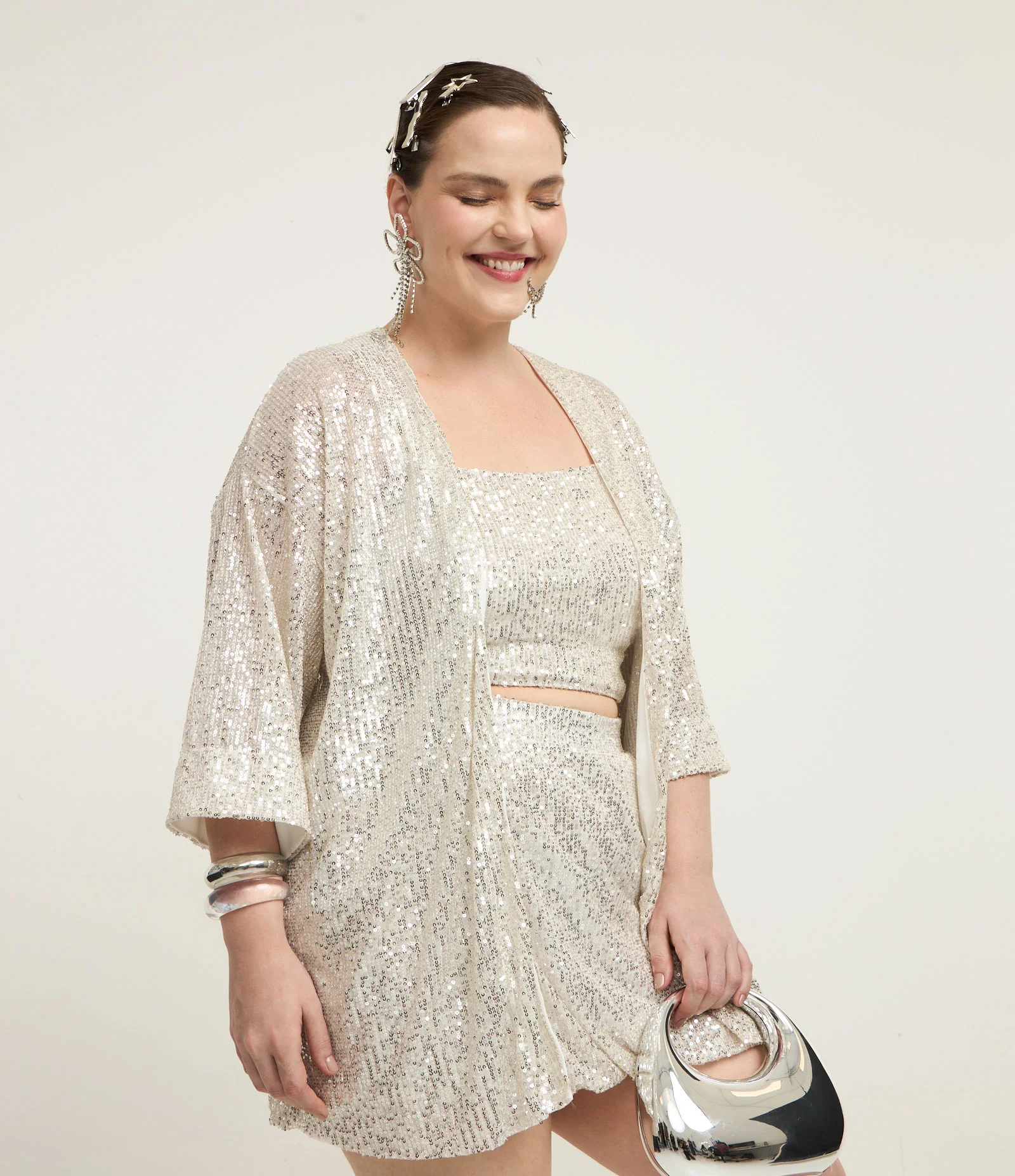 Kimono Leve em Paetês Curve & Plus Size Champagne 2