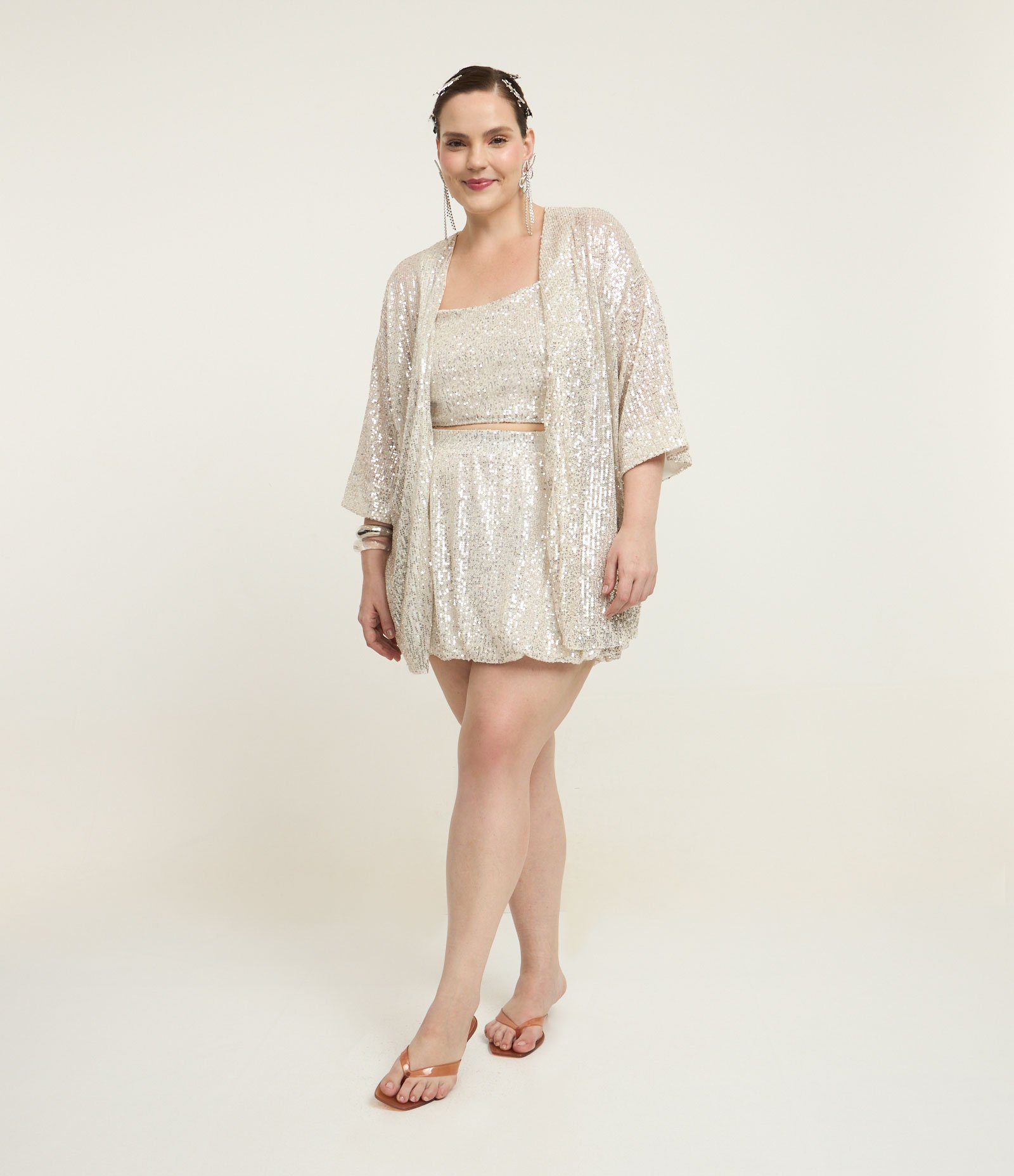 Kimono Leve em Paetês Curve & Plus Size Champagne 3