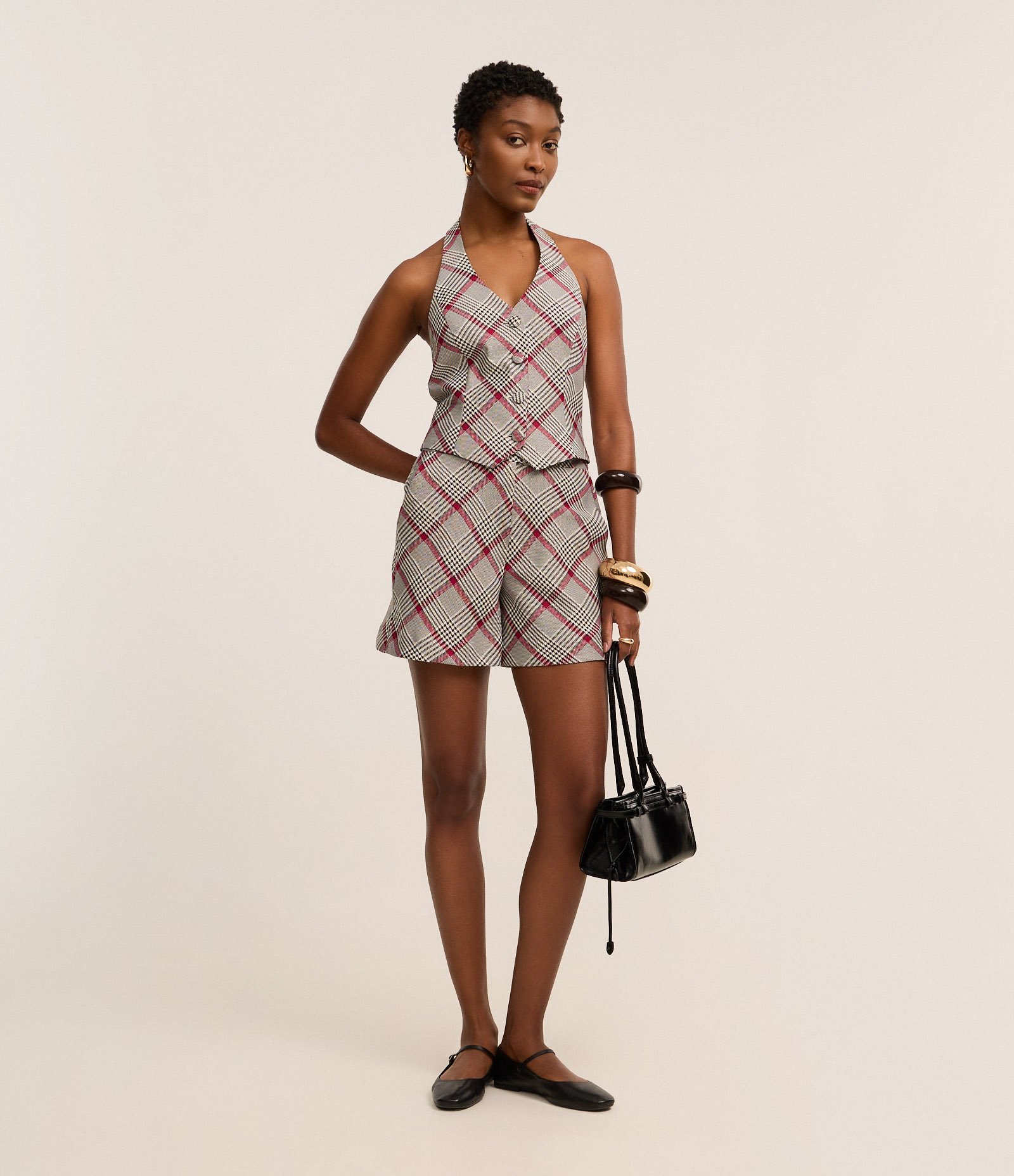 Colete Frente Única em Alfaiataria com Estampa Xadrez Cinza 2