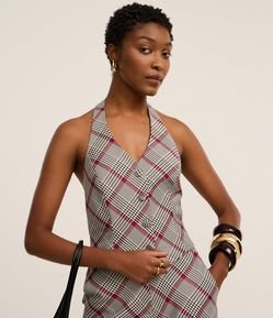 Colete Frente Única em Alfaiataria com Estampa Xadrez