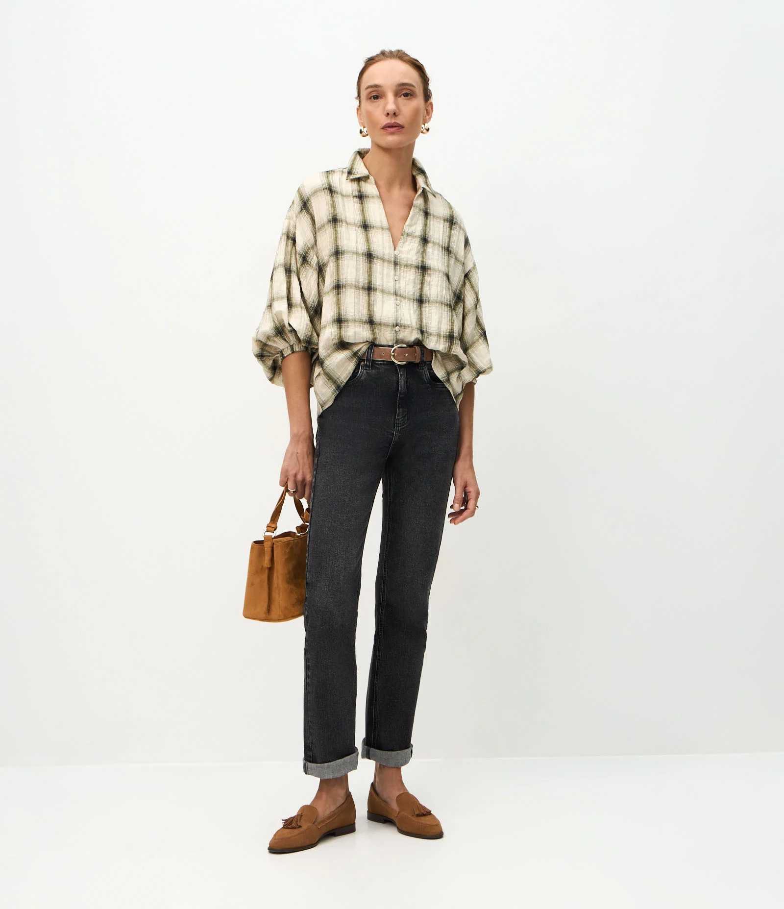 Blusa Manga 3/4 em Viscose com Estampa Xadrez Verde 2