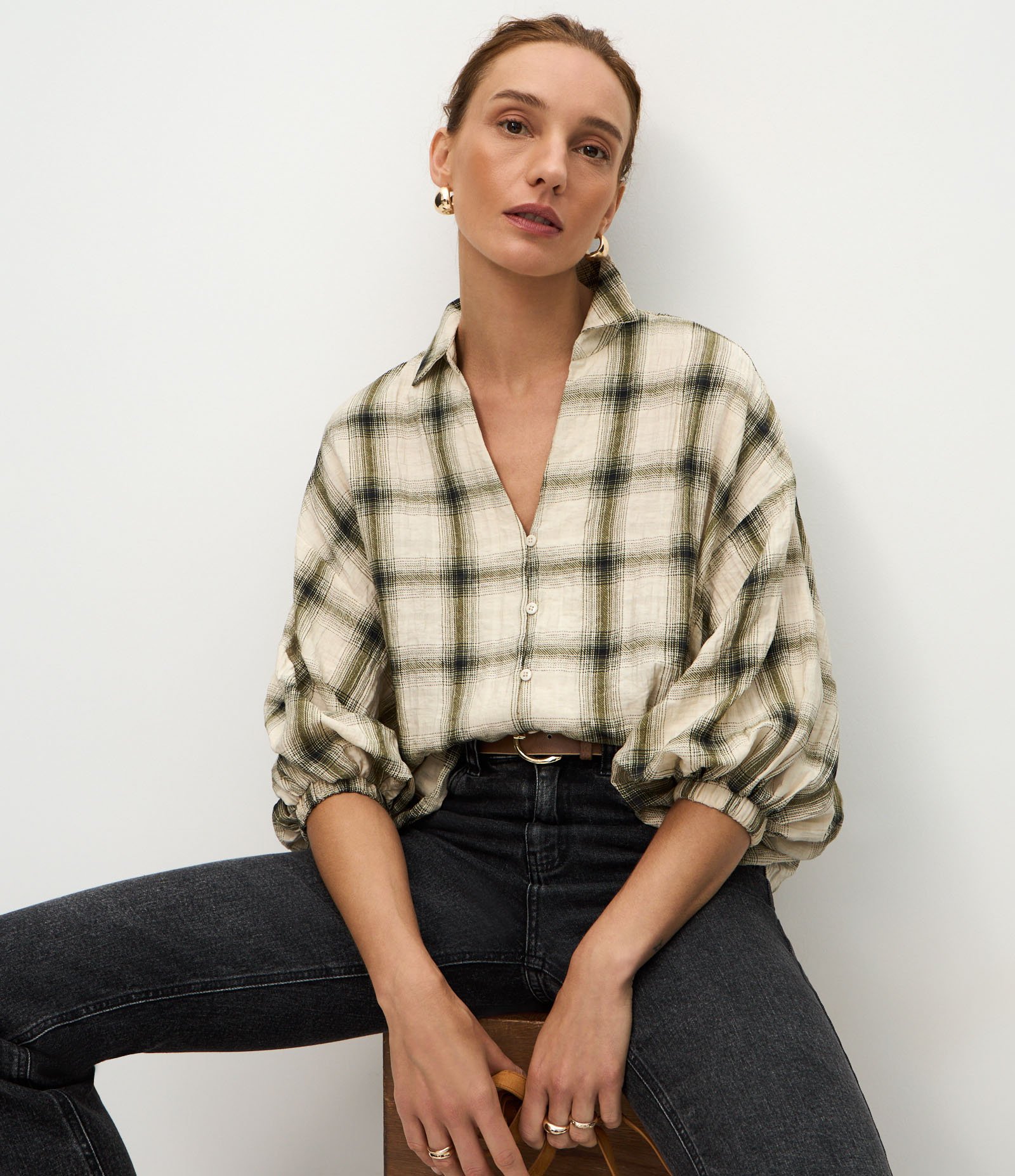 Blusa Manga 3/4 em Viscose com Estampa Xadrez Verde 5