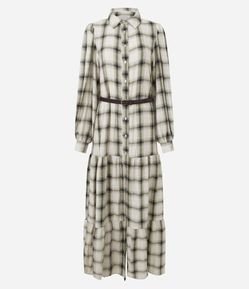 Vestido Long Mid em Viscose Xadrez com Cinto