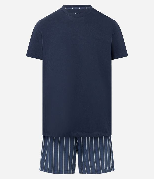 Pijama Curto em Algodão com Listras Contrastantes