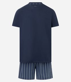 Pijama Curto em Algodão com Listras Contrastantes