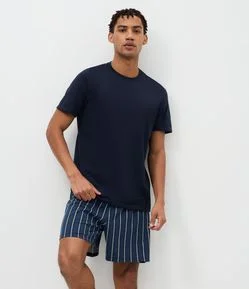 Pijama Curto em Algodão com Listras Contrastantes