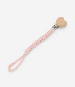 Prendedor de Chupeta Infantil com Efeito Macramê com Coração - Tam Único