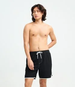 Bermuda de Banho em Tecido Sintético com Listra Contrastante