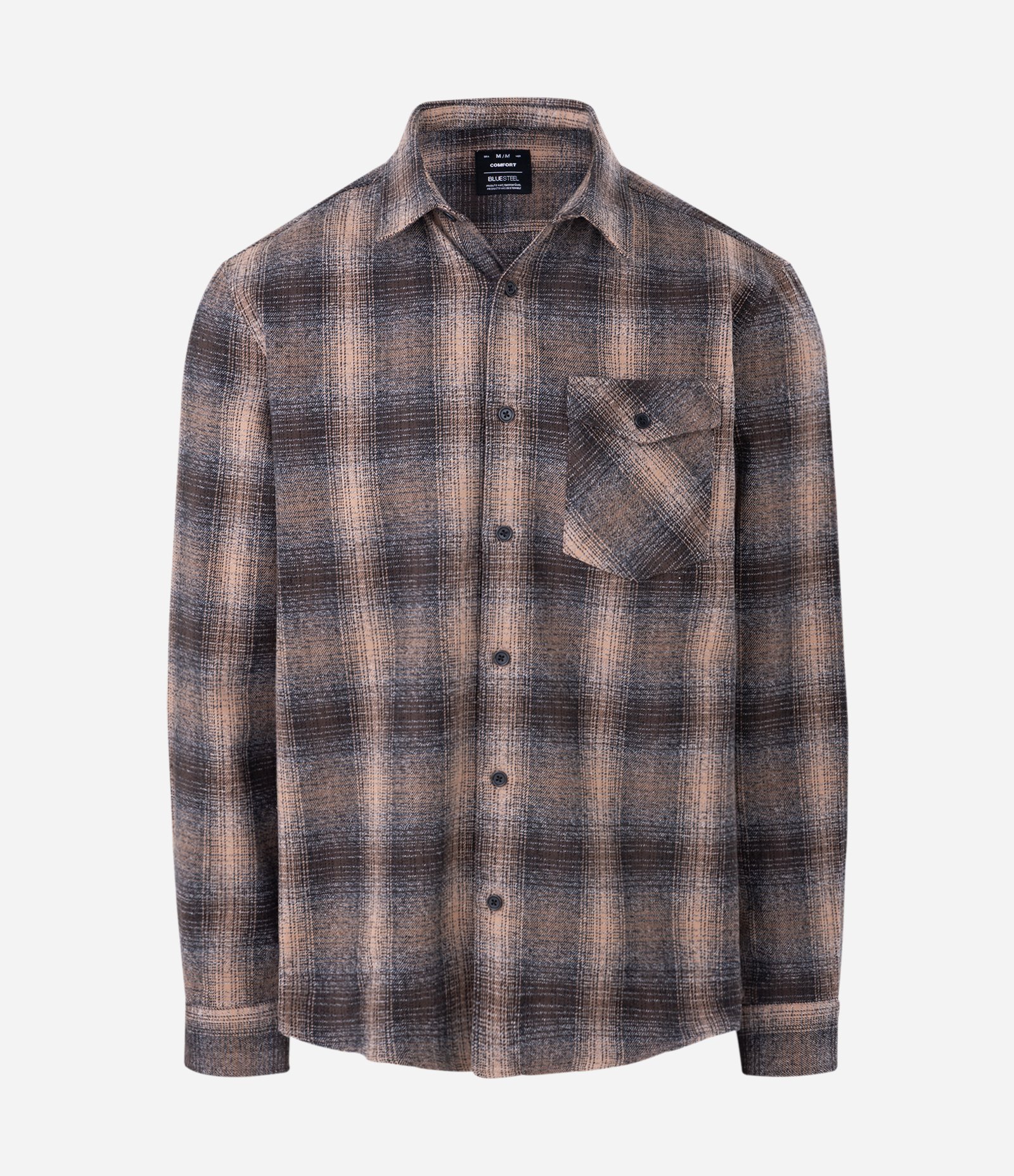 Camisa Comfort em Flanela com Bolso e Estampa Xadrez Marrom 5