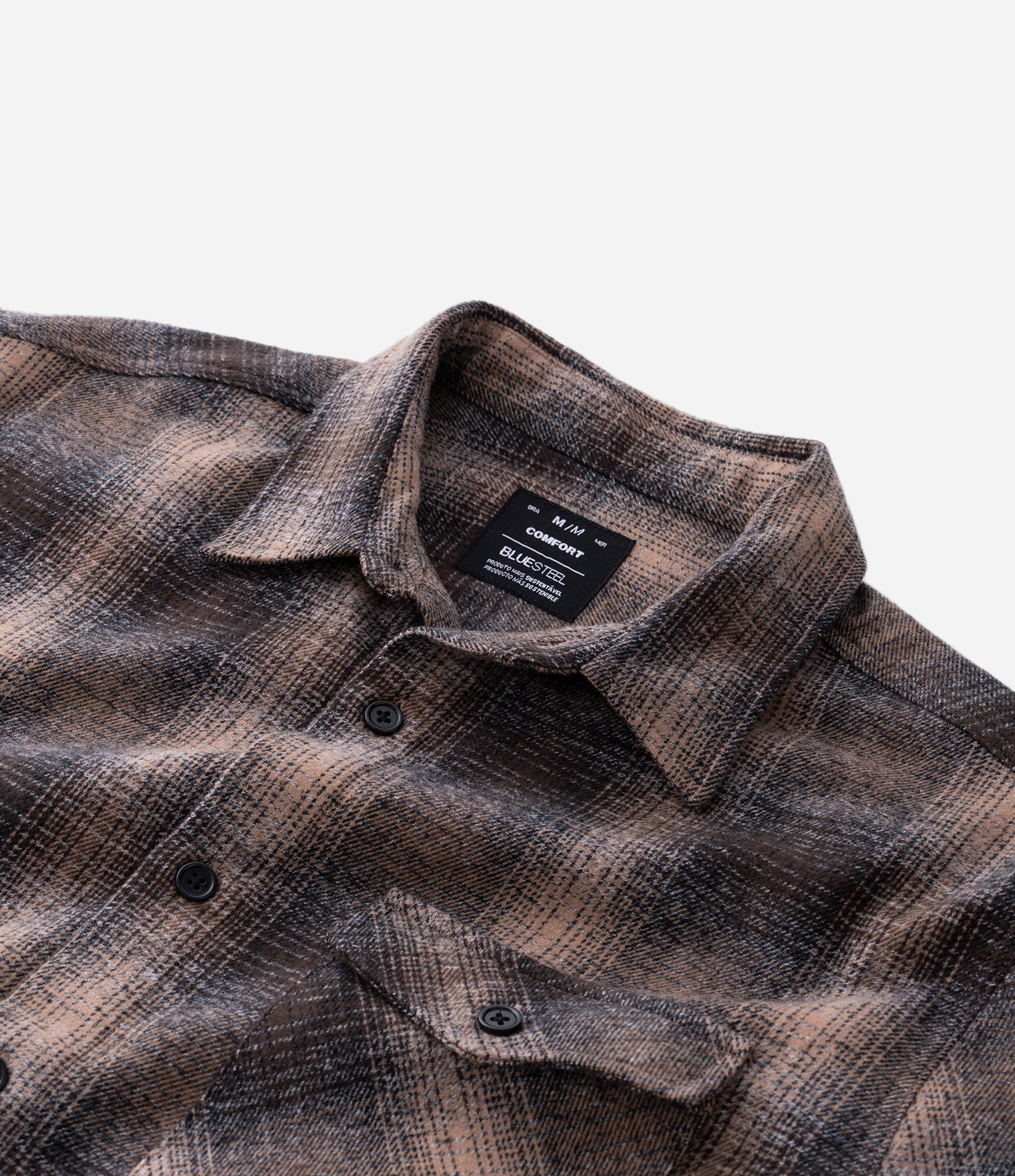 Camisa Comfort em Flanela com Bolso e Estampa Xadrez Marrom 10
