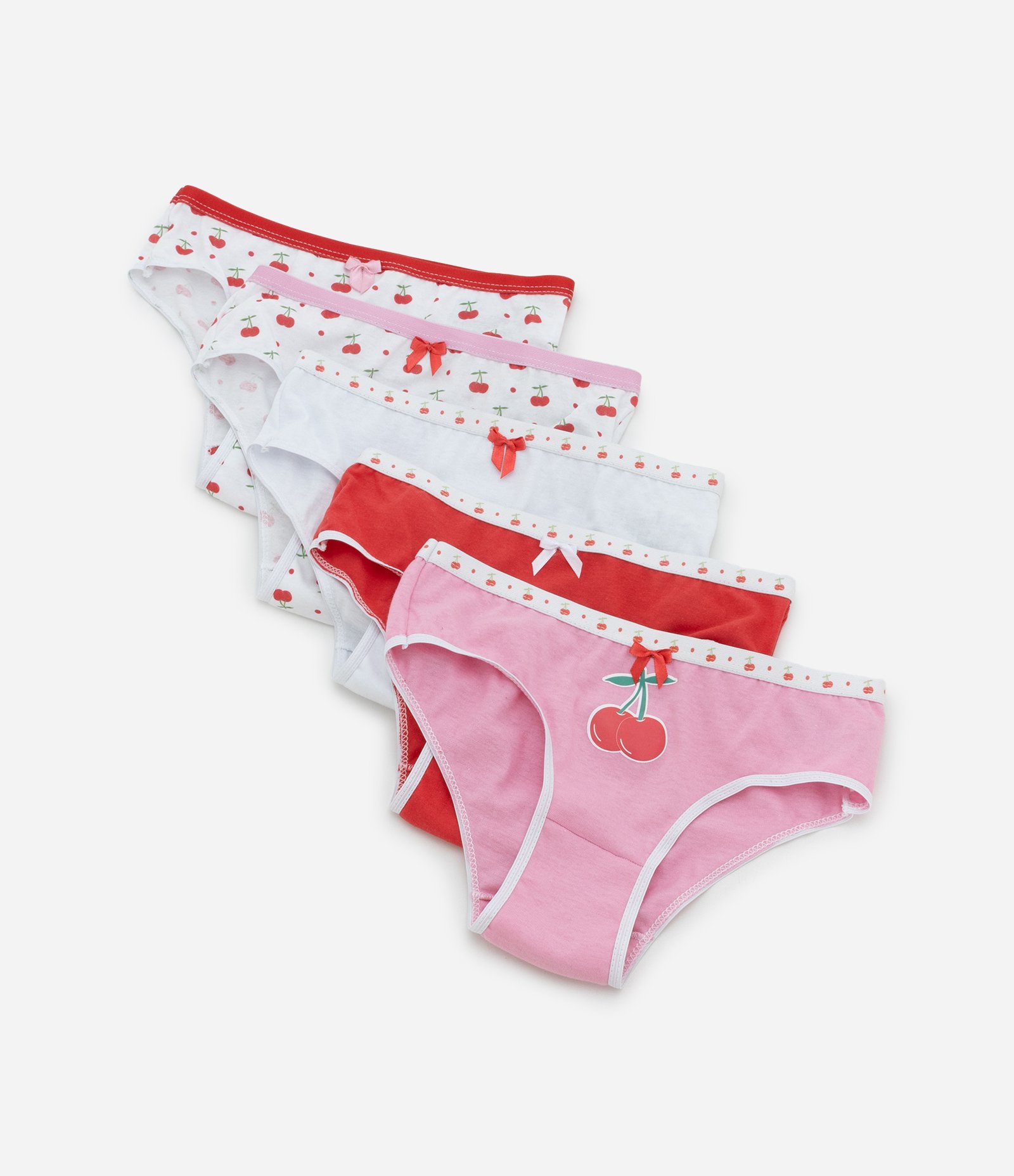 Kit 05 Calcinhas Infantis com Estampa Cerejinhas - Tam 4 a 14 Anos Vermelho 1