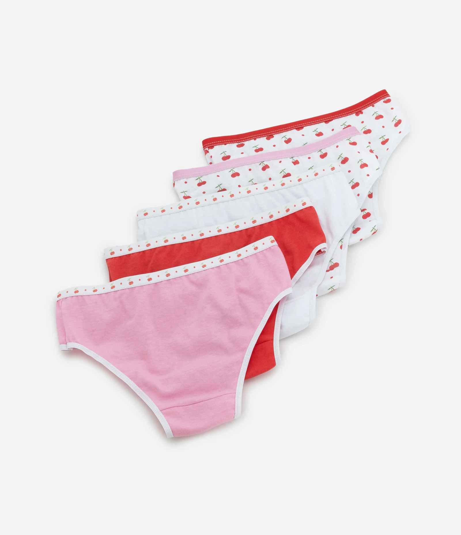 Kit 05 Calcinhas Infantis com Estampa Cerejinhas - Tam 4 a 14 Anos Vermelho 2