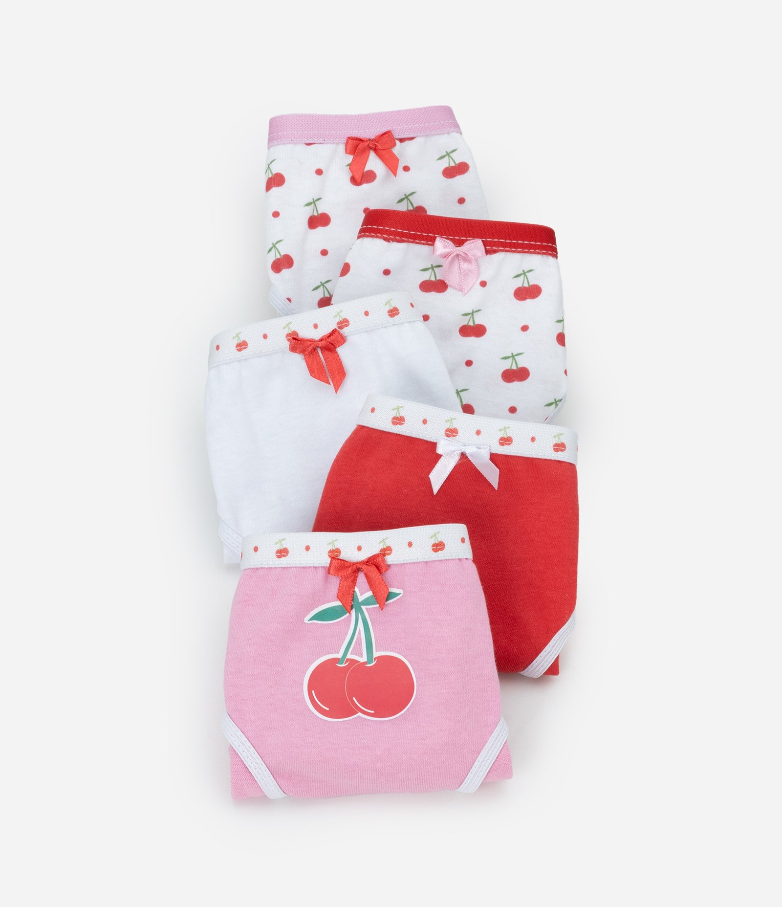 Kit 05 Calcinhas Infantis com Estampa Cerejinhas - Tam 4 a 14 Anos Vermelho 3