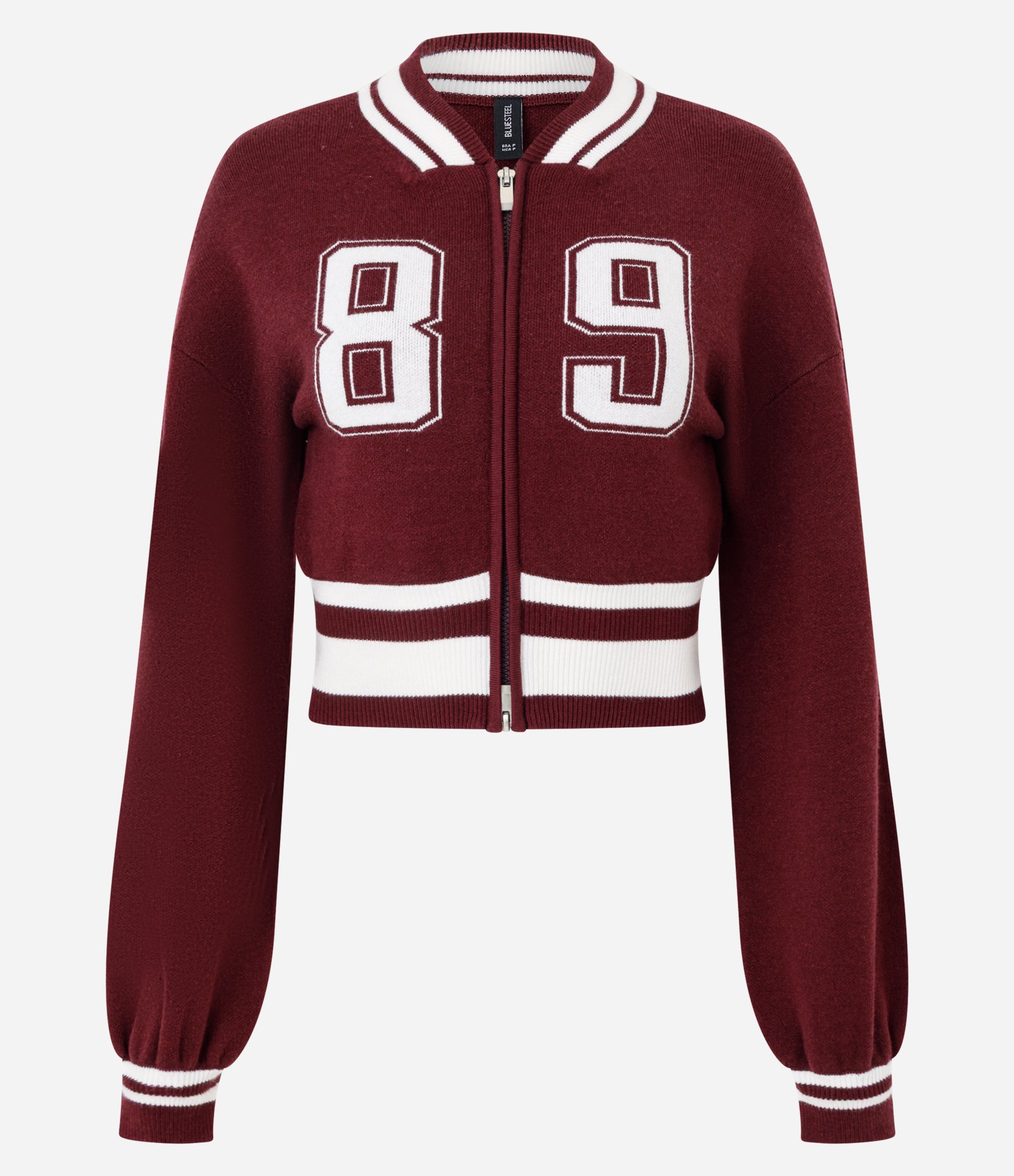 Cardigan College em Tricô com Zíper e Estampa Numérica Vermelho 5