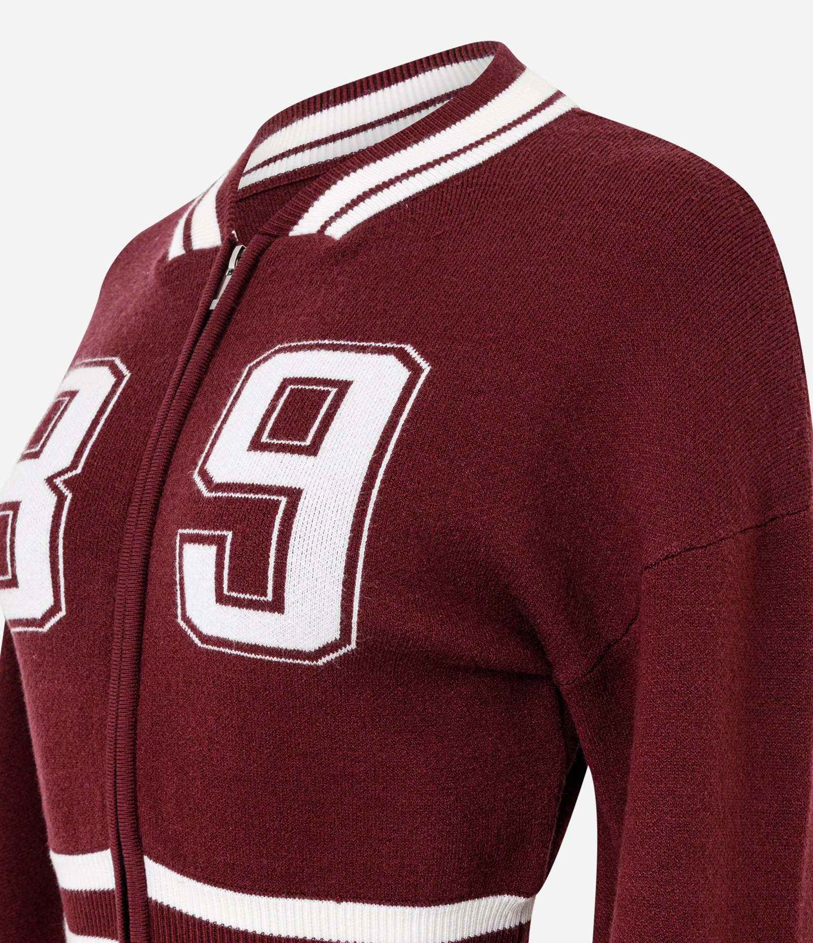 Cardigan College em Tricô com Zíper e Estampa Numérica Vermelho 6
