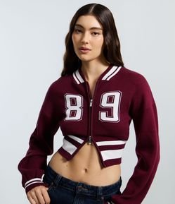 Cardigan College em Tricô com Zíper e Estampa Numérica