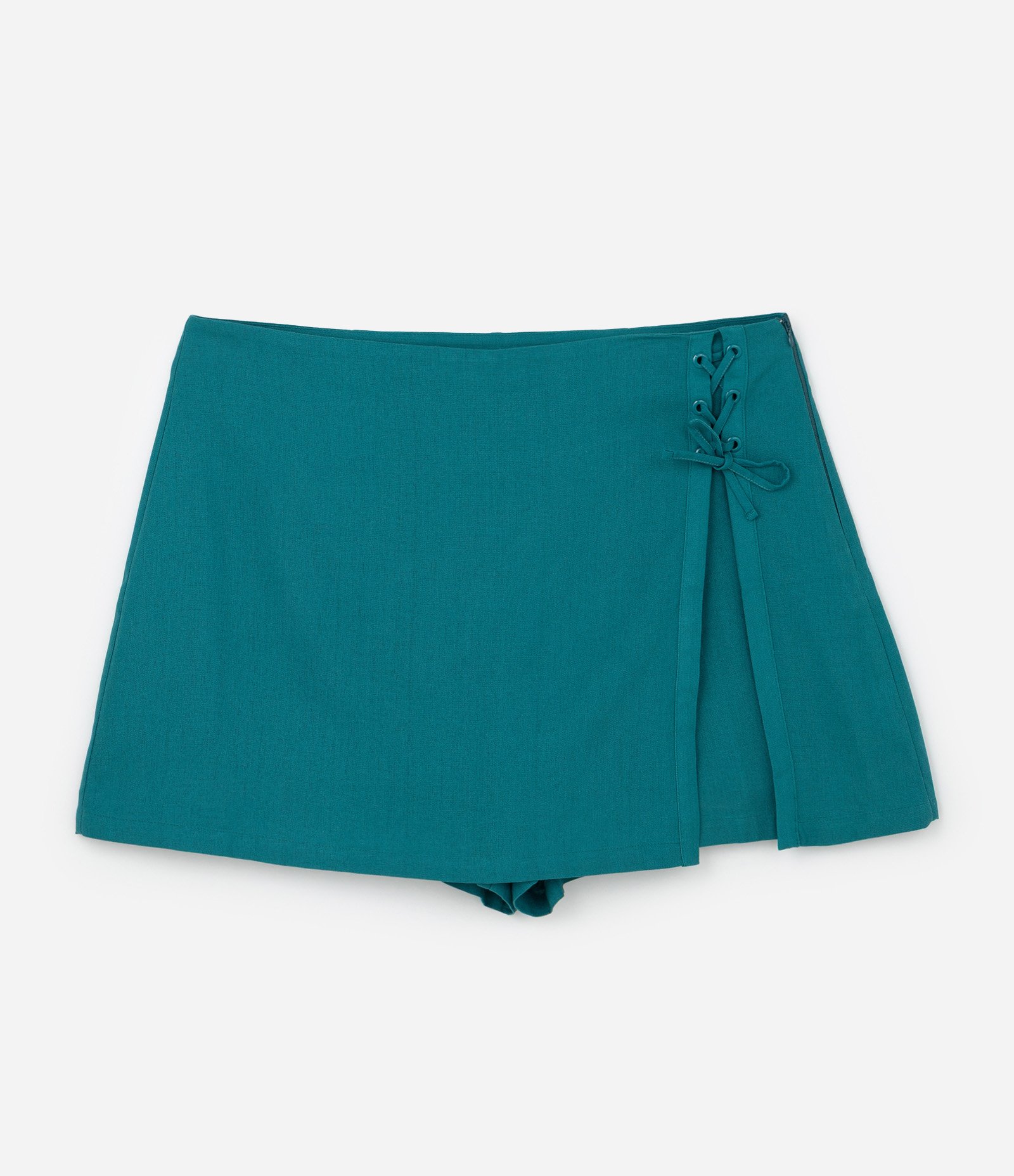 Short Saia Alfaiatada em Viscolinho com Amarração Curve & Plus Size Verde 5