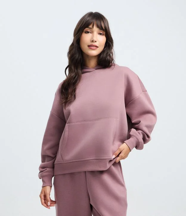 Blusão Fechado em Moletom com Felpa e Bolso Canguru