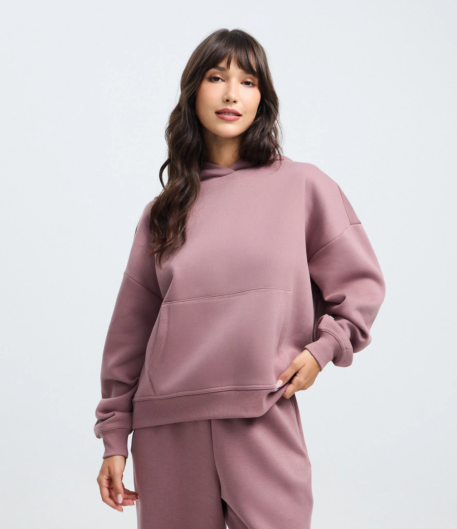 Blusão Fechado em Moletom com Felpa e Bolso Canguru Rosa 1